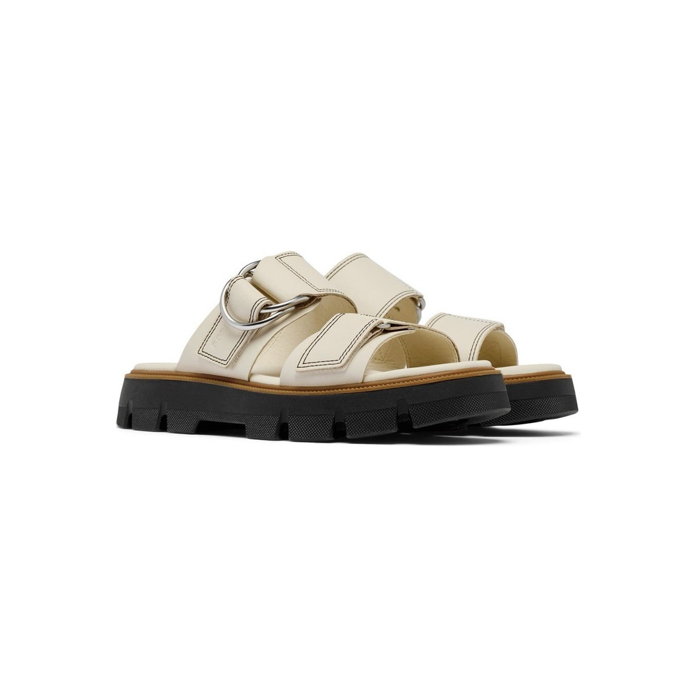 Sorel REIN CB Slide Platform Sandal Womens Size 7.5 Chalk/Black Cream Lug Sole